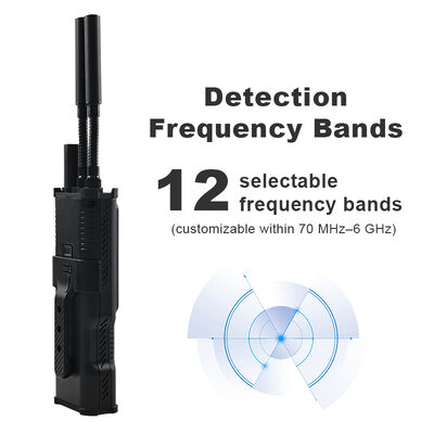 Купить Ручной детектор дронов с полным спектром 70 МГц–6 ГГц, дальностью обнаружения 1,5–2 км и 12 предустановленными диапазонами для промышленных дронов и дронов FPV Производство в сети